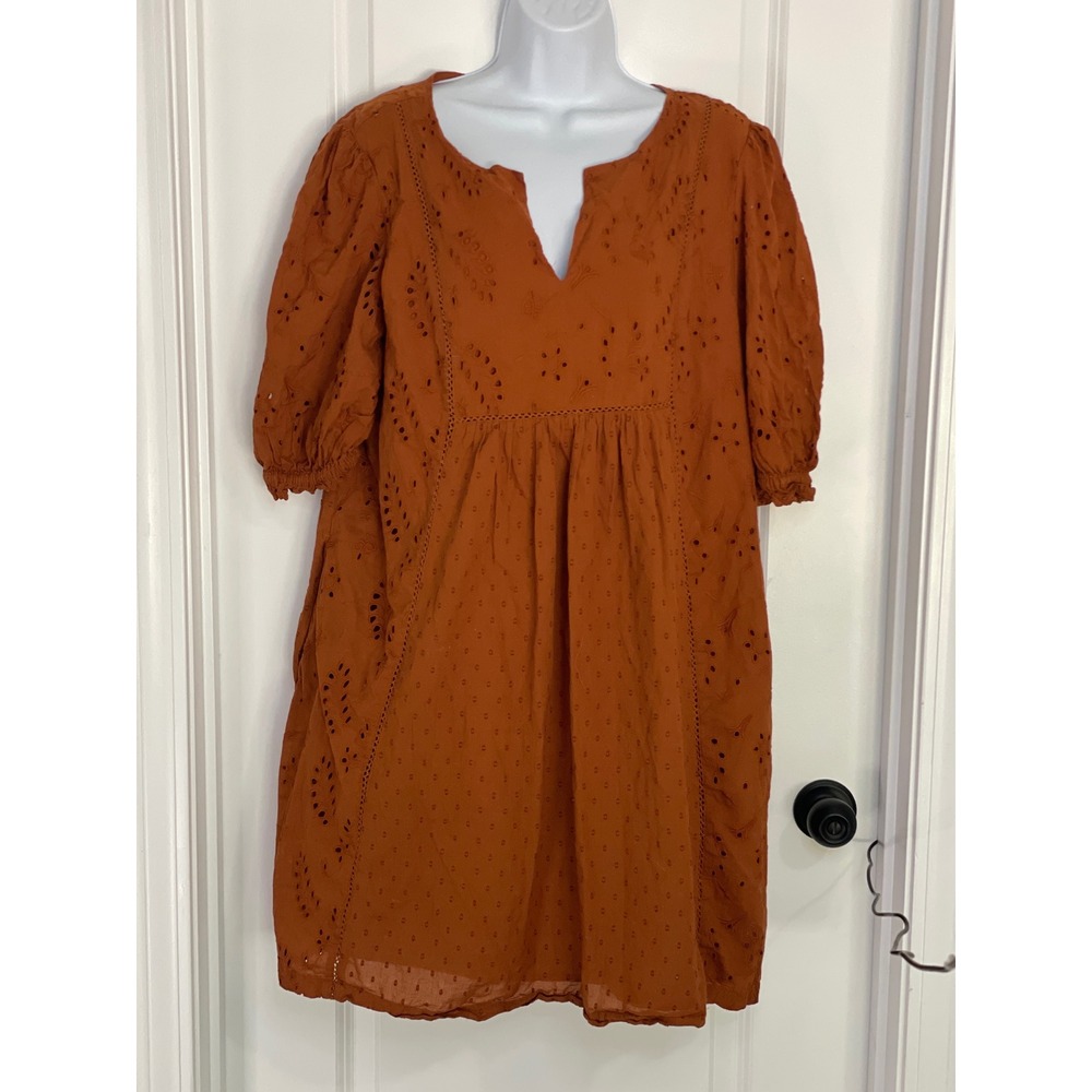 Universal Thread Womens Mini Dress Eyelet Babydoll XXL Orange Boho Cottagecore